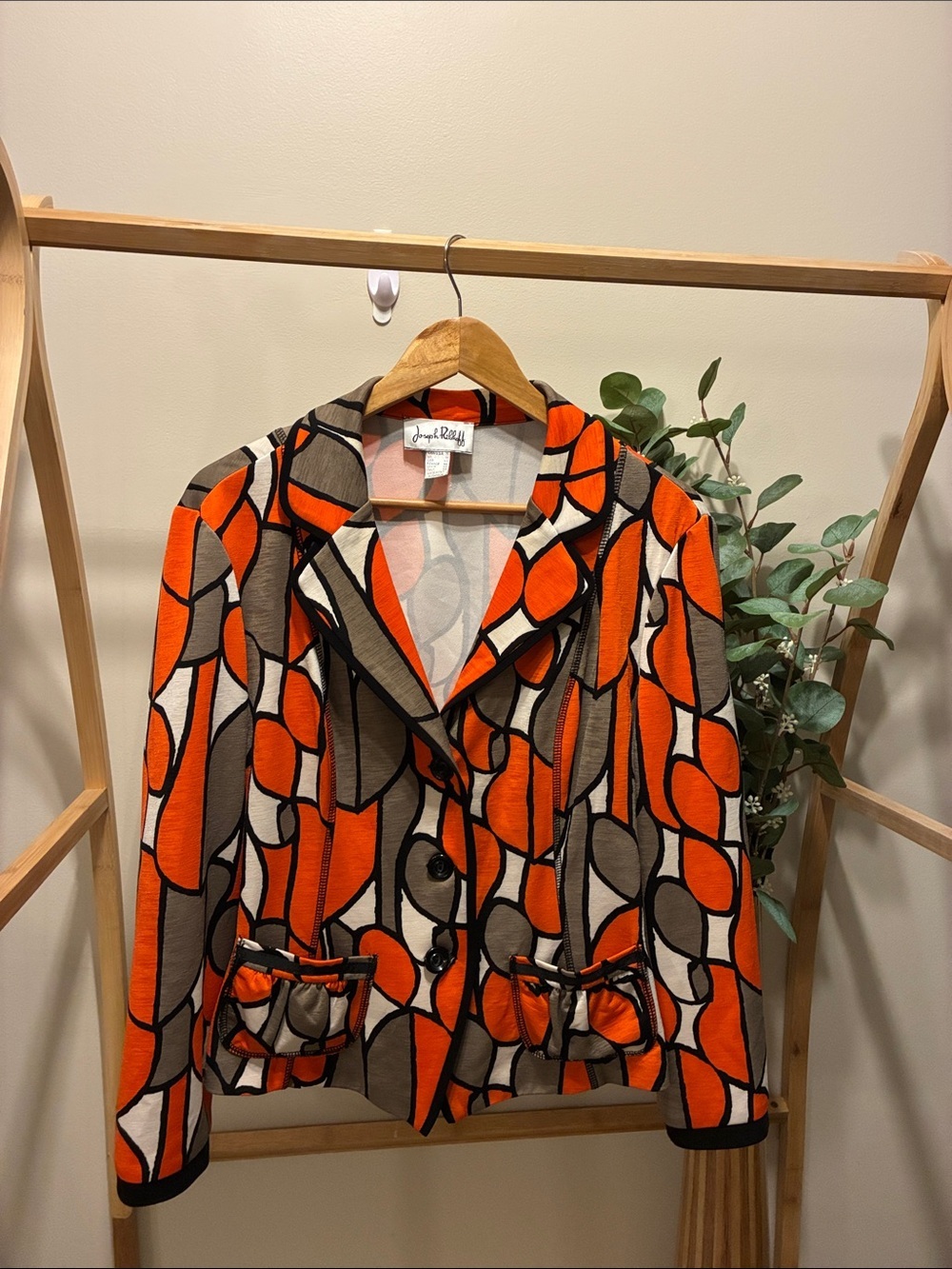 Joseph Ribkoff Orange, Taupe & Cream Geometric Blazer